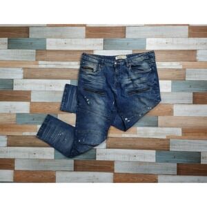 Akademiks Jenius Zippered Splattered Slim JeansSize 38x30